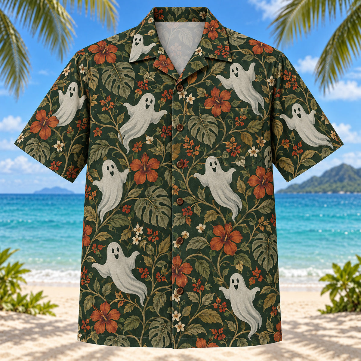 Ghost Garden Adult Halloween Hawaiian Shirt