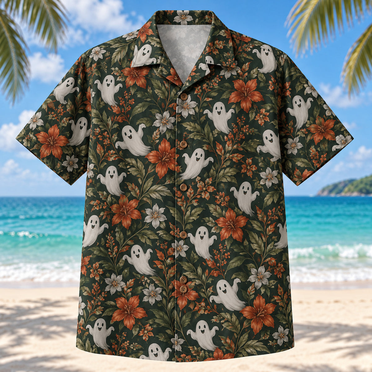 Ghostly Floral Adult Halloween Hawaiian Shirt