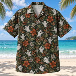 Ghostly Floral Adult Halloween Hawaiian Shirt
