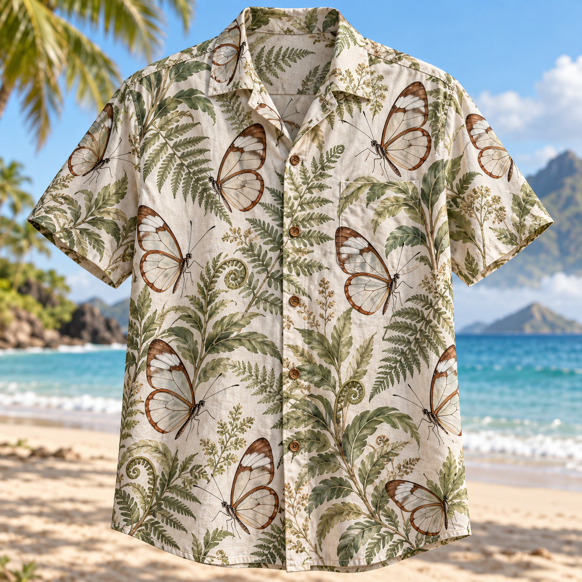 Glasswing Fern Butterfly and Moth Hawaiian Shirt