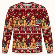 Front view Golden Retriever Christmas carolers sweater