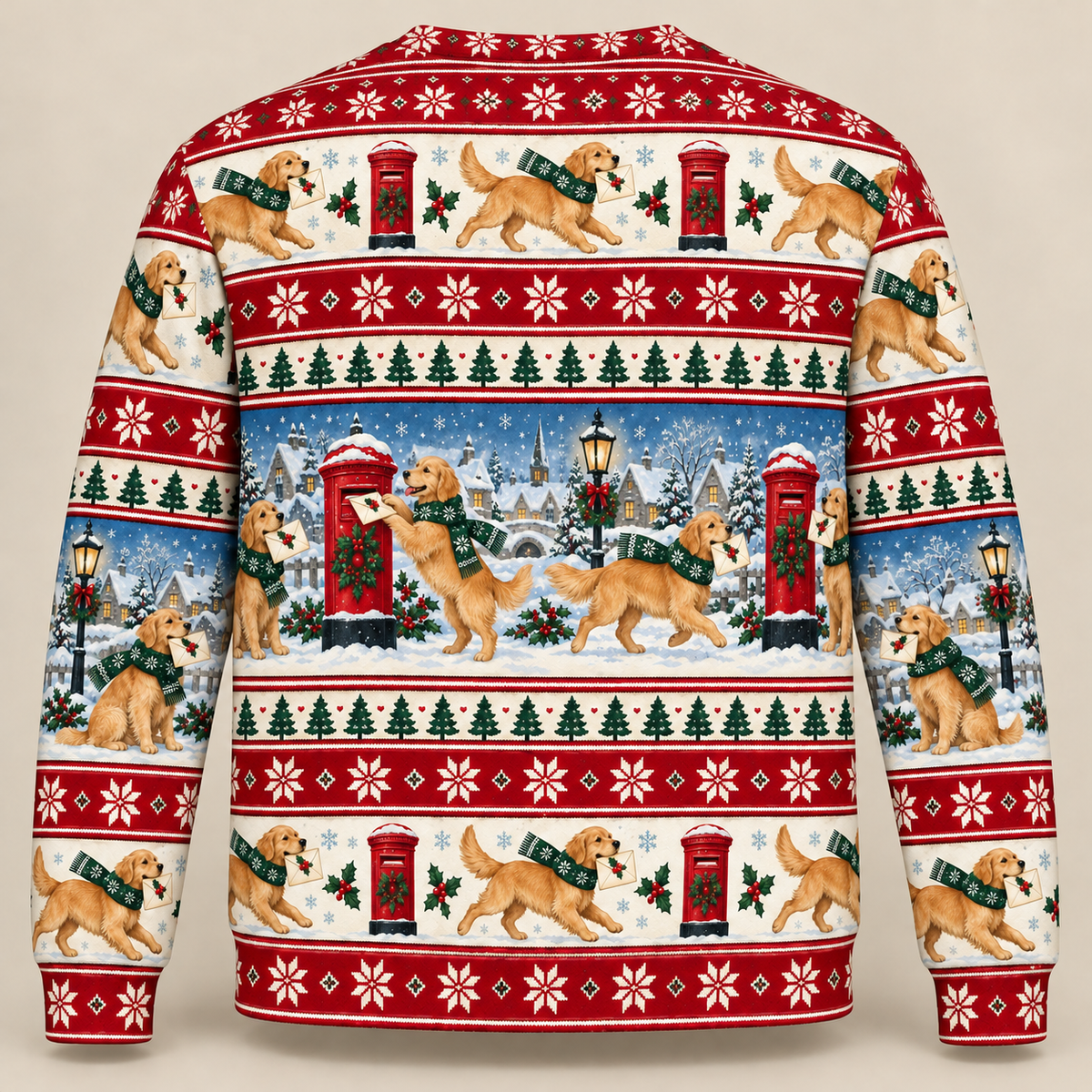 Golden Retriever Christmas Mail all-over-print sweater back view