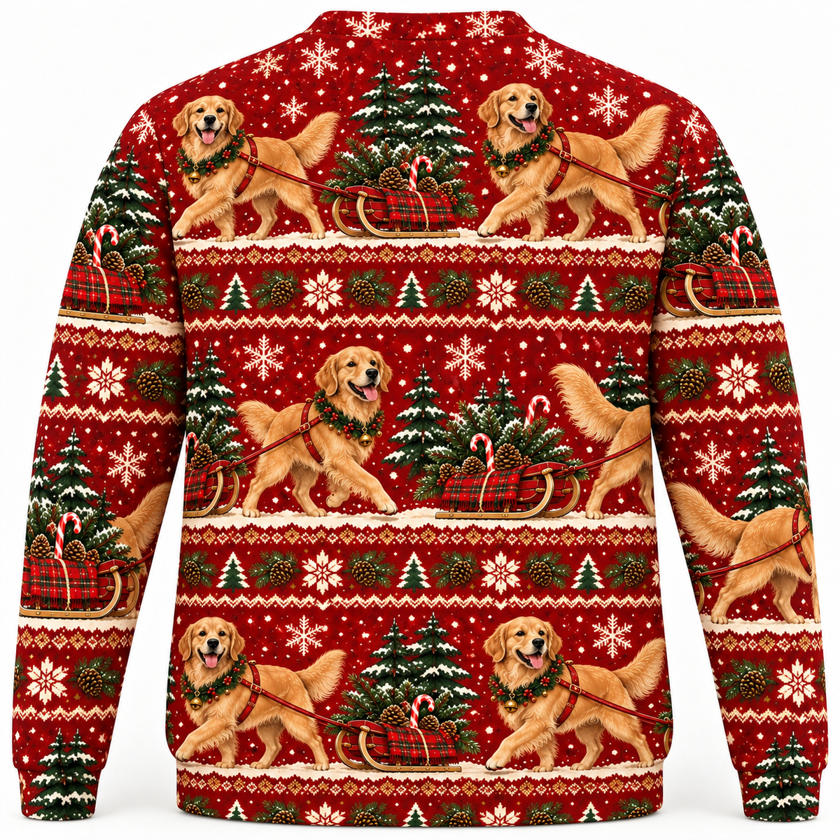 Golden Retriever Christmas Sled Ugly Sweater back