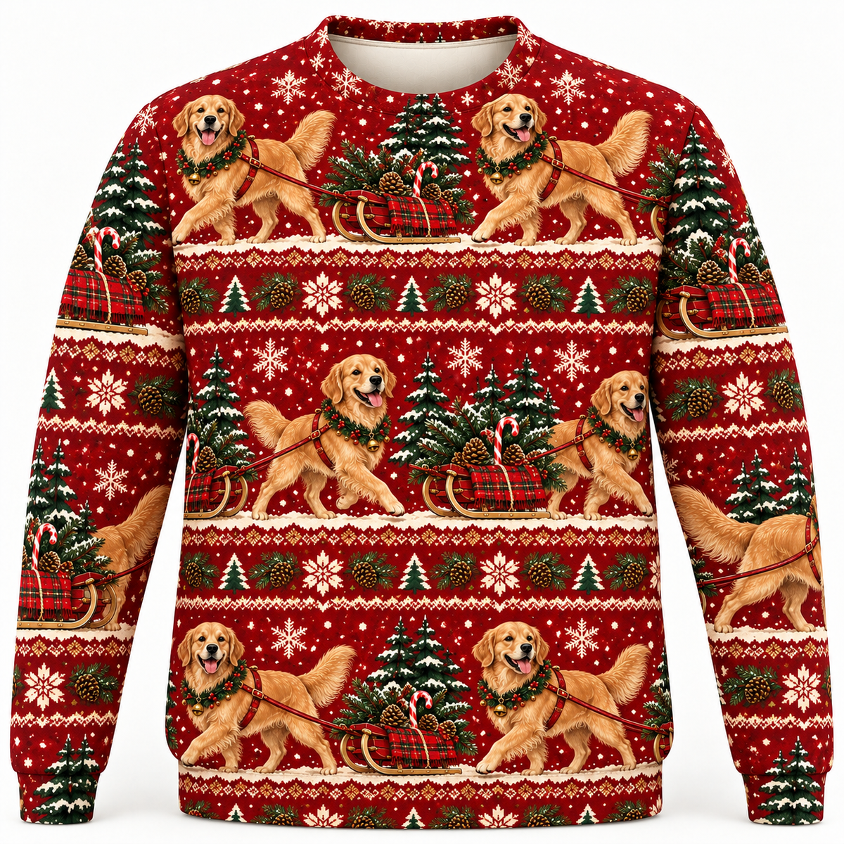 Golden Retriever Christmas Sled Ugly Sweater front