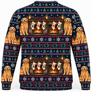 Golden Retriever Fireplace Stockings Christmas Ugly Sweater back