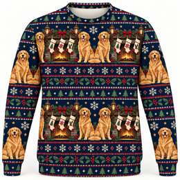 Golden Retriever Fireplace Christmas All Over Print Sweater