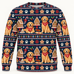 Golden Retriever Gingerbread Bakery All Over Print Sweater