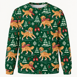 Golden Retriever Ice Skating All Over Print Sweater