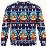 Back view Golden Retriever snow globe Christmas sweater