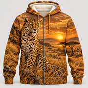 Golden Savanna Leopard zip hoodie front