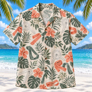 Front view of Goniometer Garden Sage Physical Therapist Hawaiian Shirt on a Hawaiian beach with fine white sand
