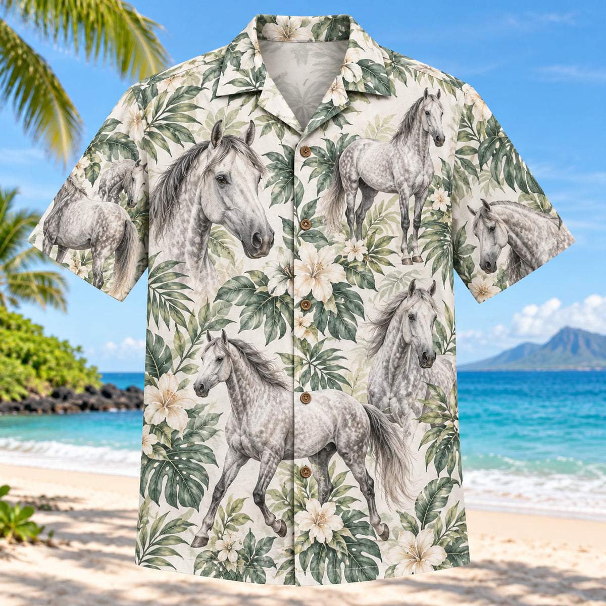 Grey Horse Botanical Horse Hawaiian Shirt