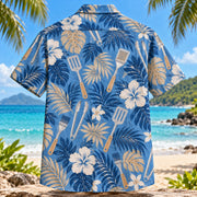 Back view of Grill Tools BBQ Hawaiian Shirt with matching artwork in blue, tan, white