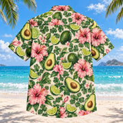 Back view of Guacamole Bloom Tex-Mex Hawaiian Shirt with matching artwork in avocado green, pink, cream