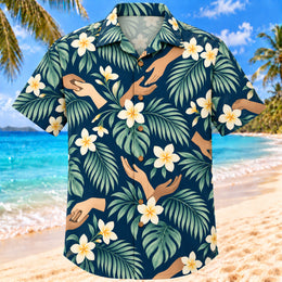 Hands And Palm Navy Cream Social Worker Hawaiian Shirt