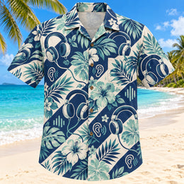 Headphone Bloom Navy Audiologist Hawaiian Shirt
