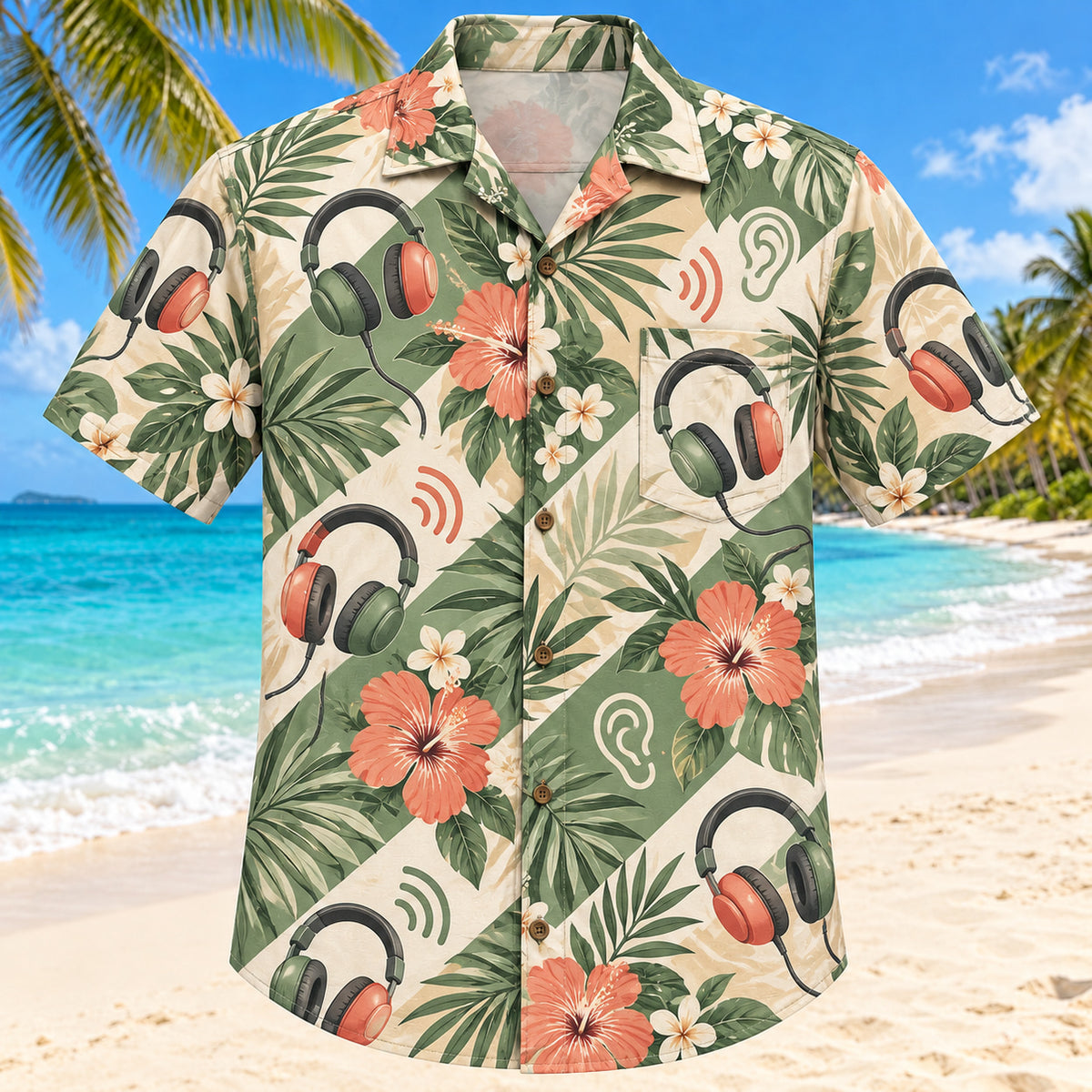 Headphone Bloom Sage Audiologist Hawaiian Shirt