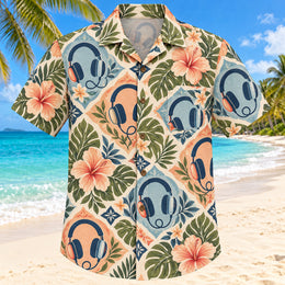 Headphone Bloom Sunset Audiologist Hawaiian Shirt