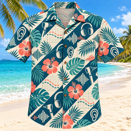 Hearing Wave Teal Audiologist Hawaiian Shirt