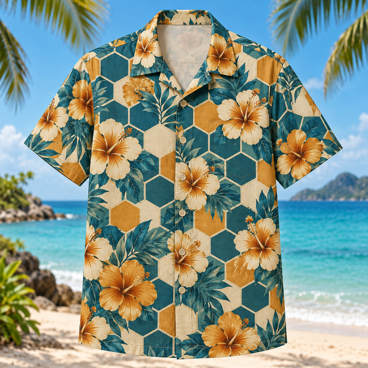 Hexagon Hibiscus Mathematics Hawaiian Shirt
