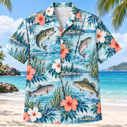 Hibiscus Freshwater Fishing Hawaiian Shirt