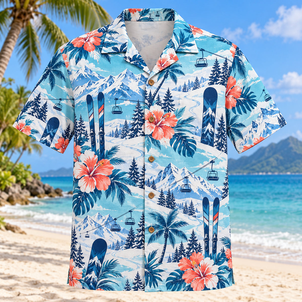 Hibiscus Ski and Snowboard Hawaiian Shirt
