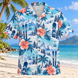 Hibiscus Ski and Snowboard Hawaiian Shirt