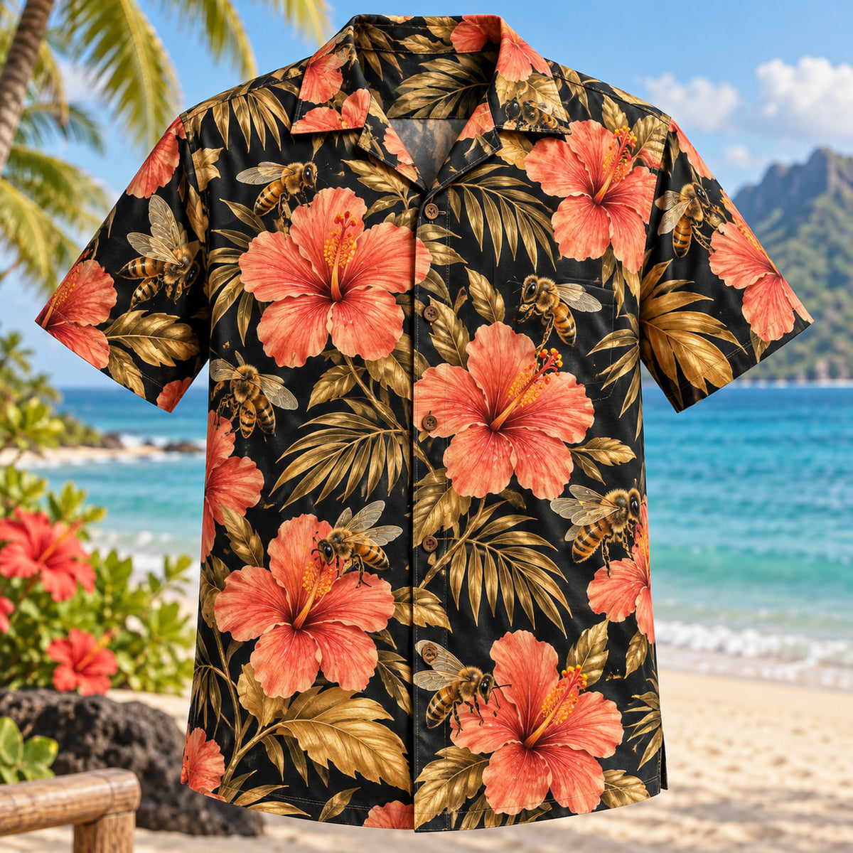 Honeybee Hibiscus Beekeeper Hawaiian Shirt