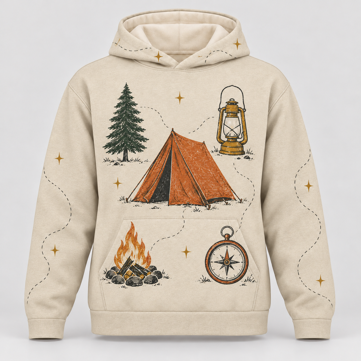 Trail Kit camping hoodie front all-over-print mockup
