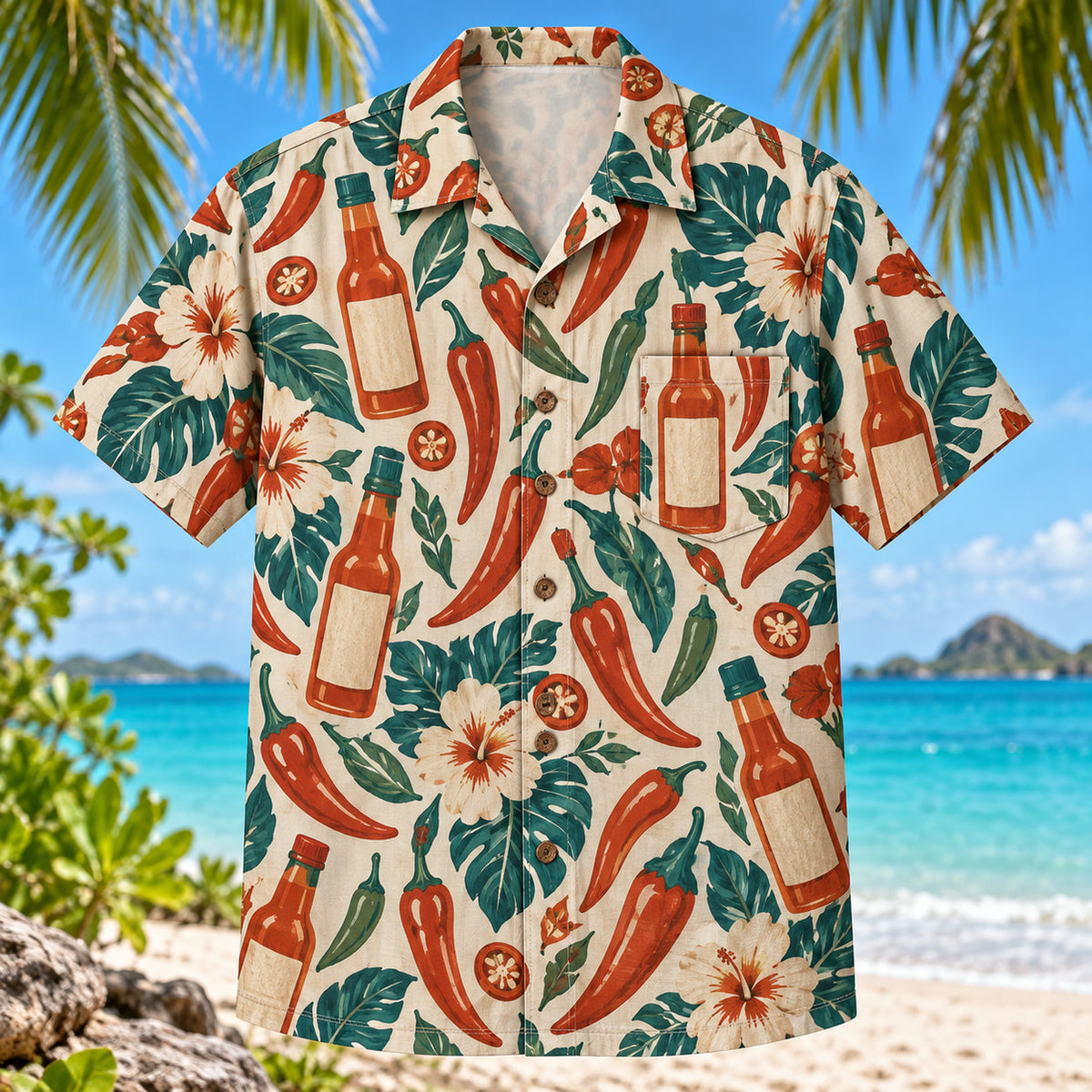 Hot Sauce Bottle Chili Pepper Hawaiian Shirt