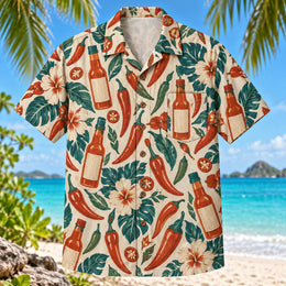 Hot Sauce Bottle Chili Pepper Hawaiian Shirt
