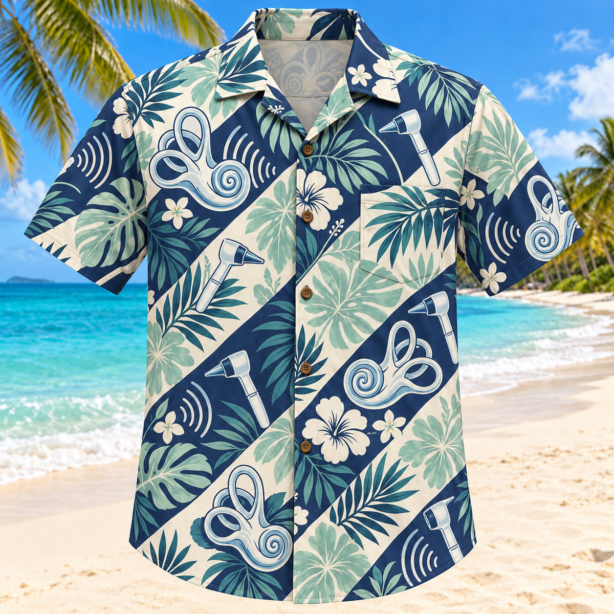 Inner Ear Garden Navy Audiologist Hawaiian Shirt