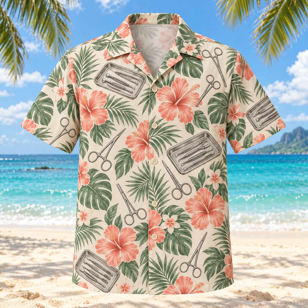 Instrument Garden Coral Sage Surgical Technologist Hawaiian Shirt