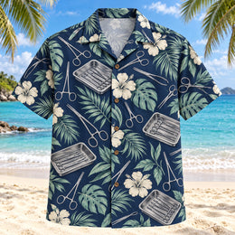 Instrument Garden Navy Cream Surgical Technologist Hawaiian Shirt