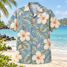 Ivory Hibiscus Beach Wedding Hawaiian Shirt