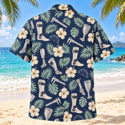 Back view of Joint Garden Navy Cream Orthotist and Prosthetist Hawaiian Shirt with matching artwork in navy, warm ivory, pale seafoam
