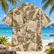 Back view of Lab Notebook Chemistry Hawaiian Shirt with matching artwork in sepia, sage, ivory