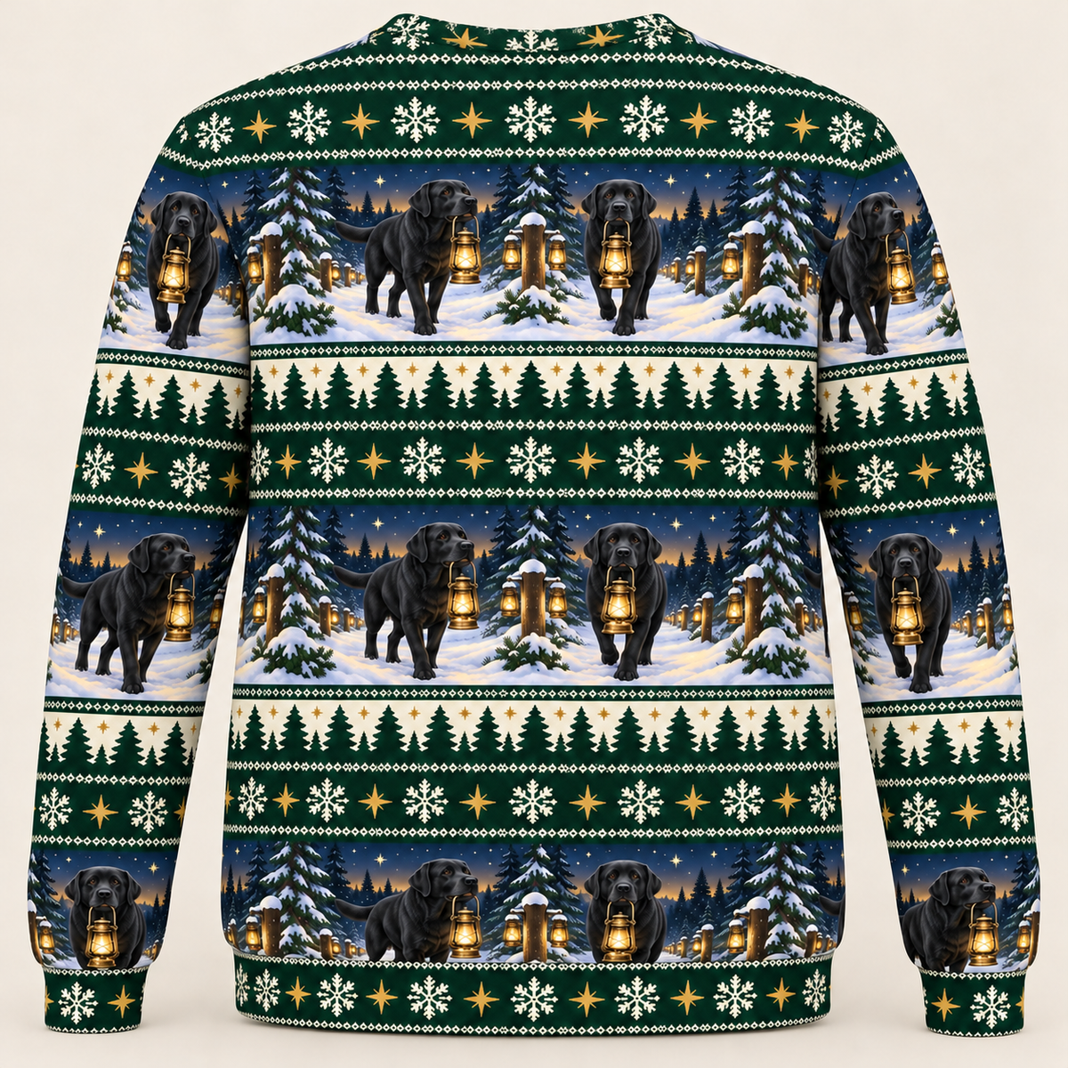 Black Labrador Christmas Lantern Trail all-over-print sweater back view