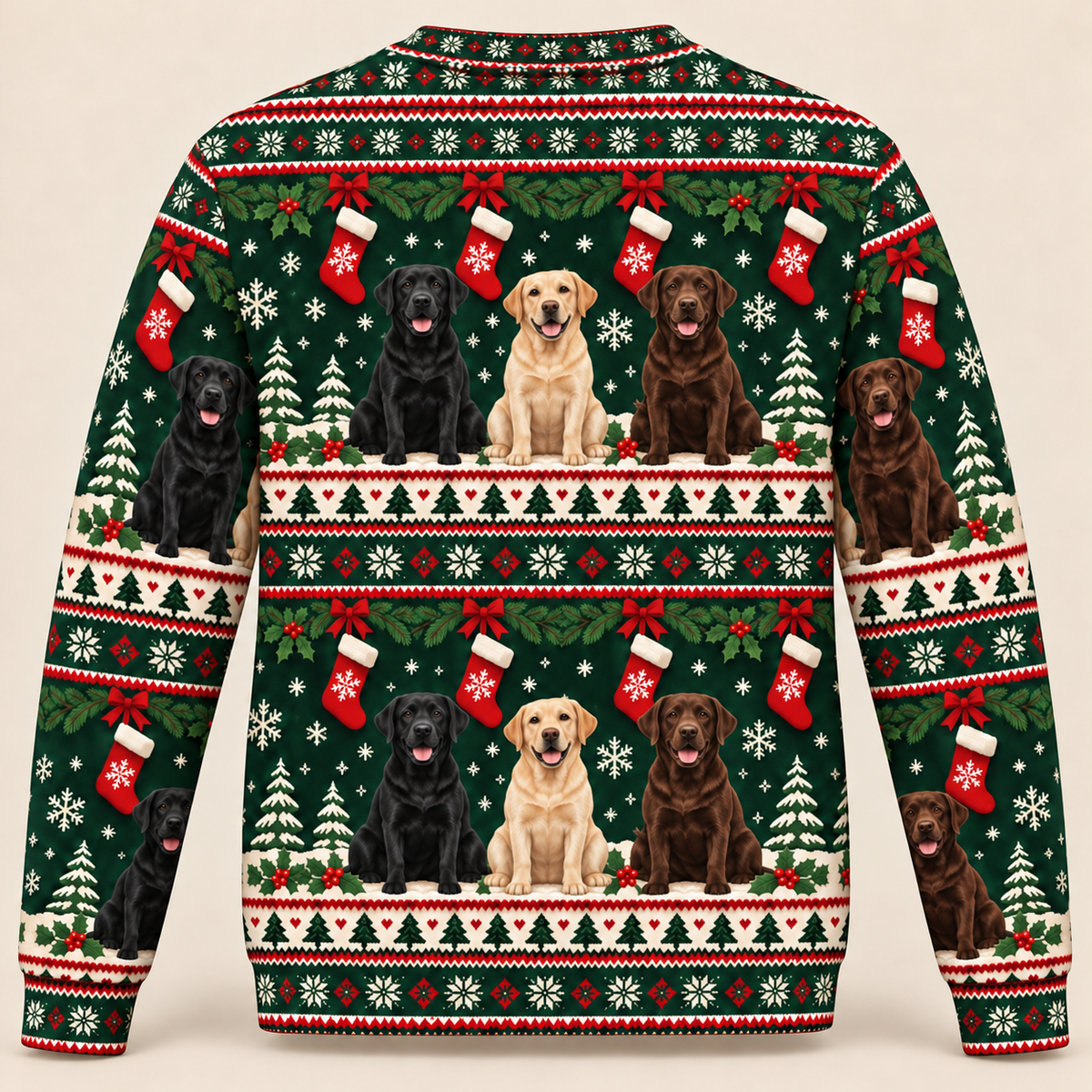 Labrador Christmas Stockings all-over-print sweater back view