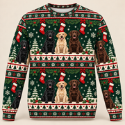 Labrador Christmas Stockings all-over-print sweater front view