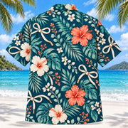 Back view of Lace and Leaf Teal Occupational Therapist Hawaiian Shirt with matching artwork in deep teal, ivory, coral
