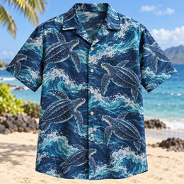Leatherback Deep Blue Sea Turtle Hawaiian Shirt