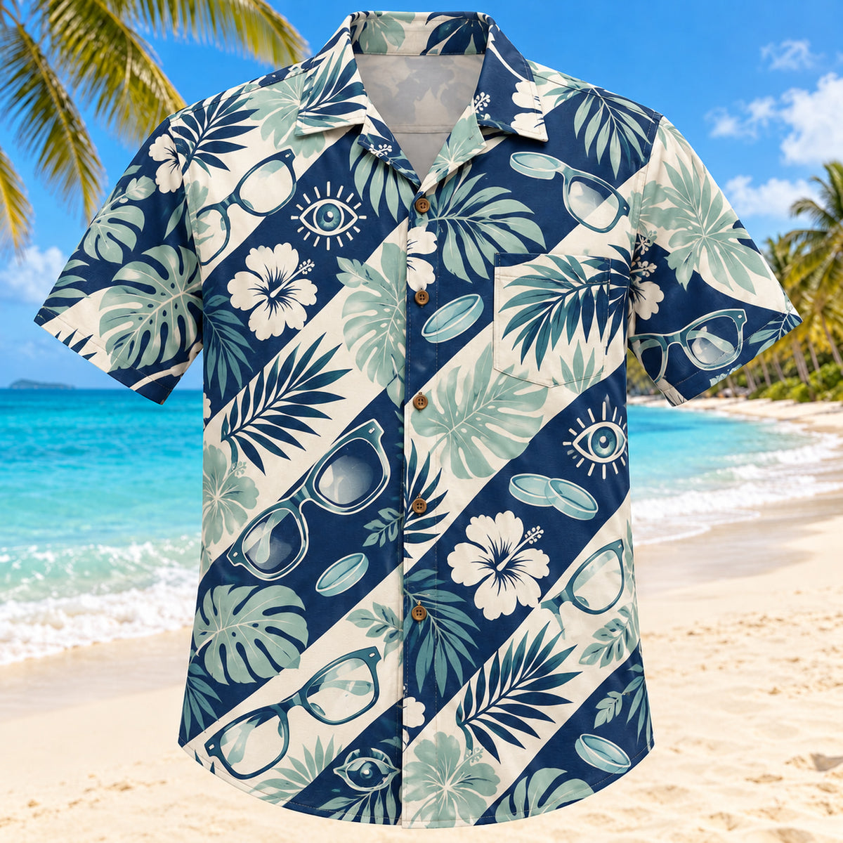 Lens and Palm Navy Optometrist Hawaiian Shirt