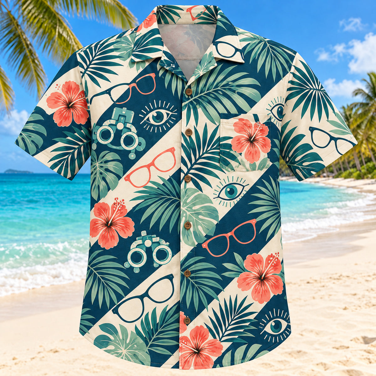 Lens and Palm Teal Optometrist Hawaiian Shirt