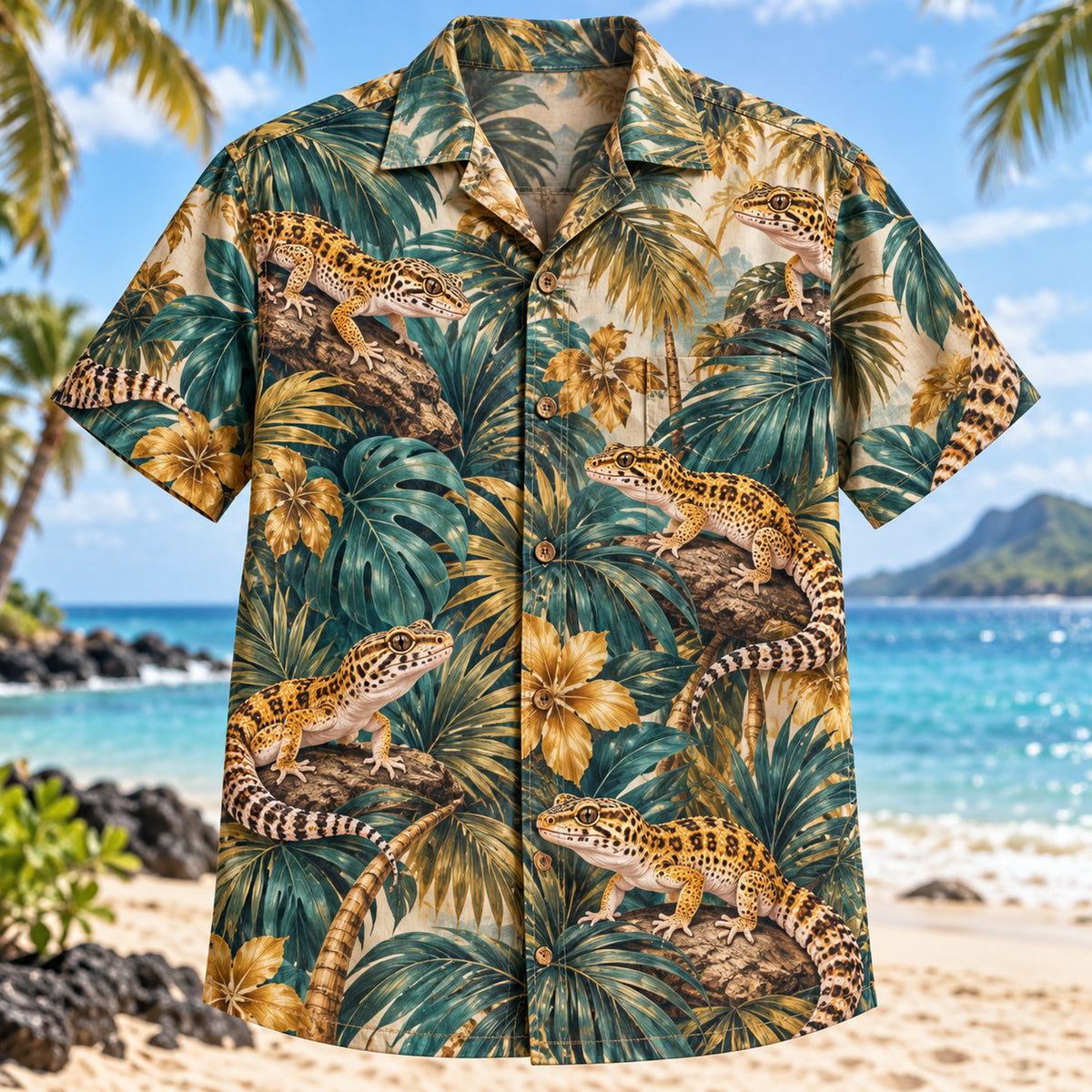 Leopard Gecko Palm Reptile Hawaiian Shirt