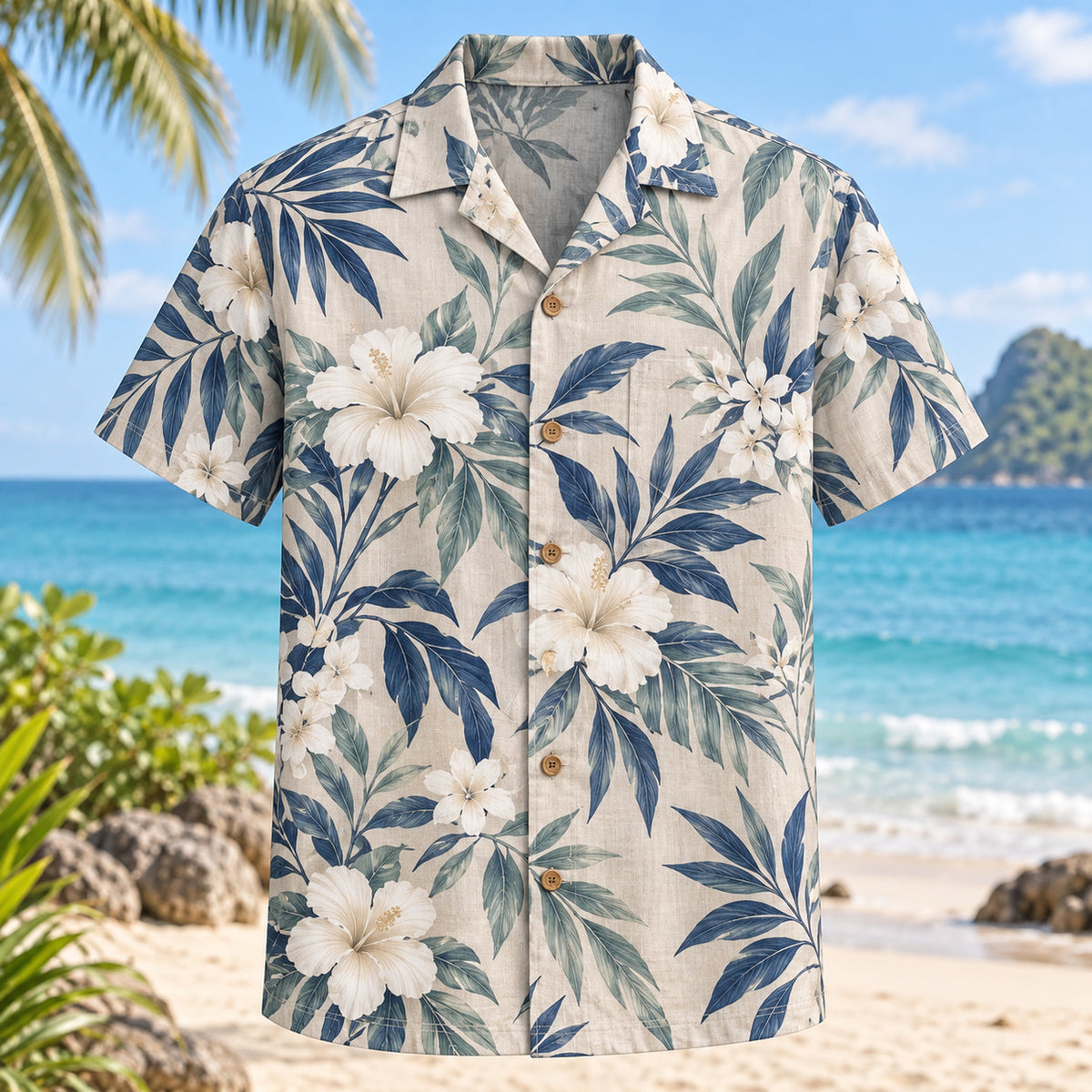 Linen Leaf Beach Wedding Hawaiian Shirt