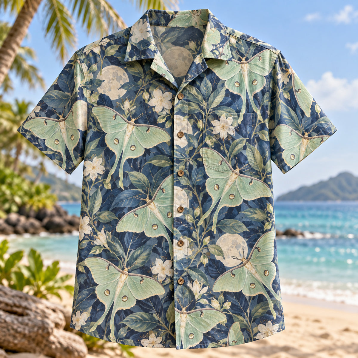 Luna Moth Moon Butterfly and Moth Hawaiian Shirt