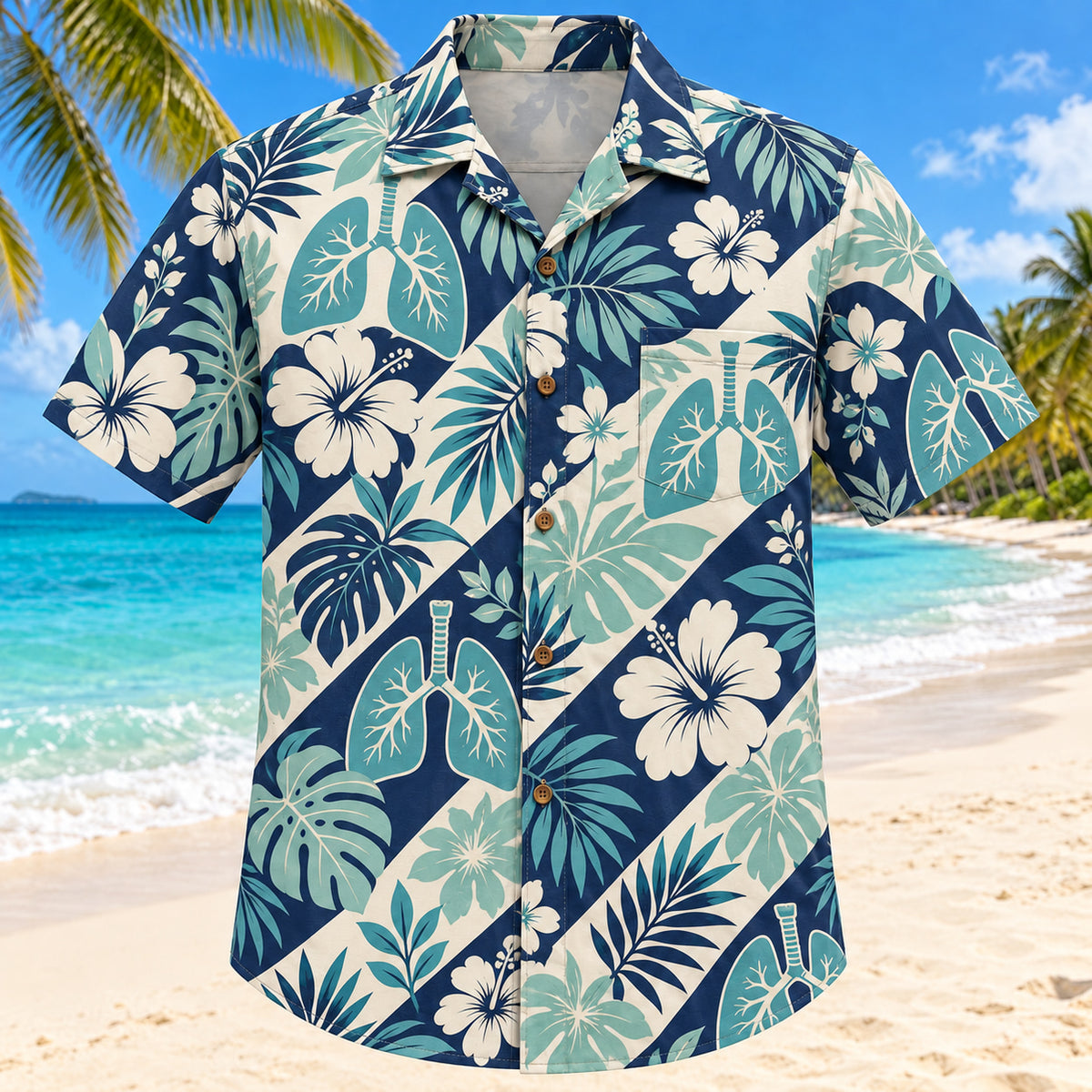 Lung Botanical Navy Respiratory Therapist Hawaiian Shirt