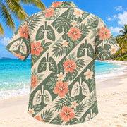Back view of Lung Botanical Sage Respiratory Therapist Hawaiian Shirt with matching artwork in sage, sand, coral