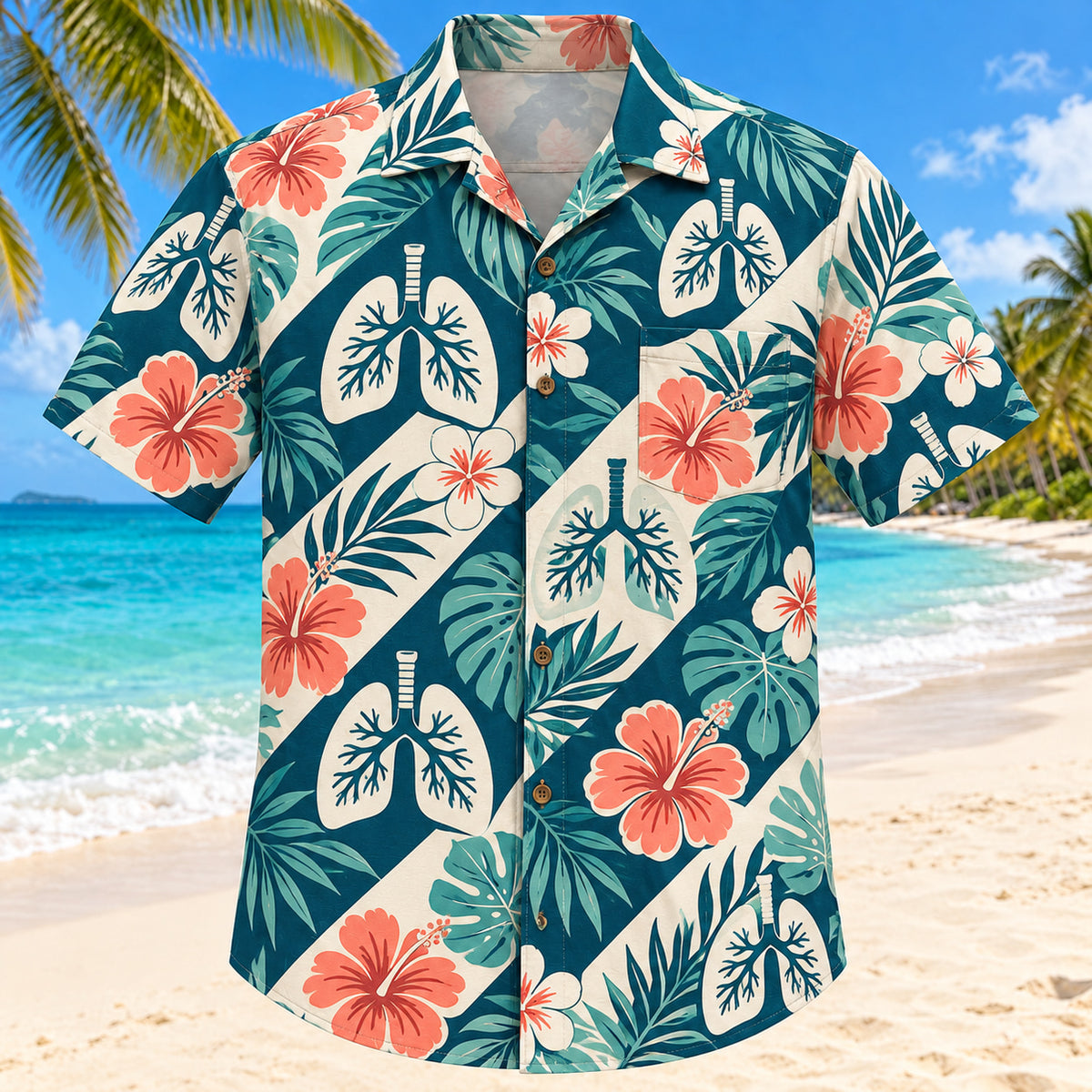 Lung Botanical Teal Respiratory Therapist Hawaiian Shirt